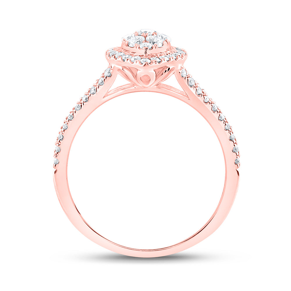 10kt Rose Gold Womens Round Diamond Teardrop Cluster Ring 1/2 Cttw