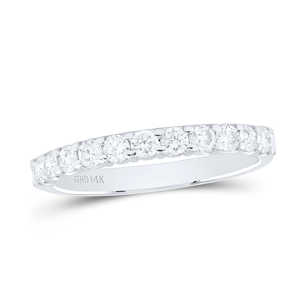 14kt White Gold Womens Round Diamond Single Row Wedding Band 1/2 Cttw