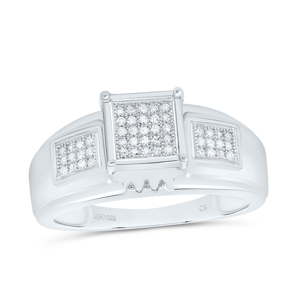 Sterling Silver Womens Round Diamond Square Ring 1/6 Cttw