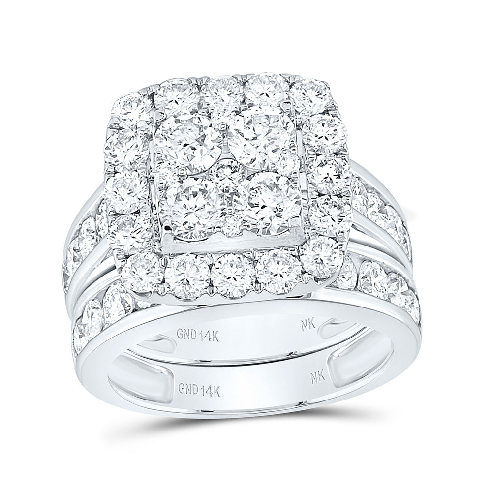 14kt White Gold Round Diamond Square Bridal Wedding Ring Band Set 4-1/3 Cttw