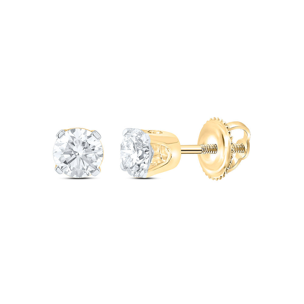 14kt Yellow Gold Womens Round Diamond Solitaire Earrings 5/8 Cttw
