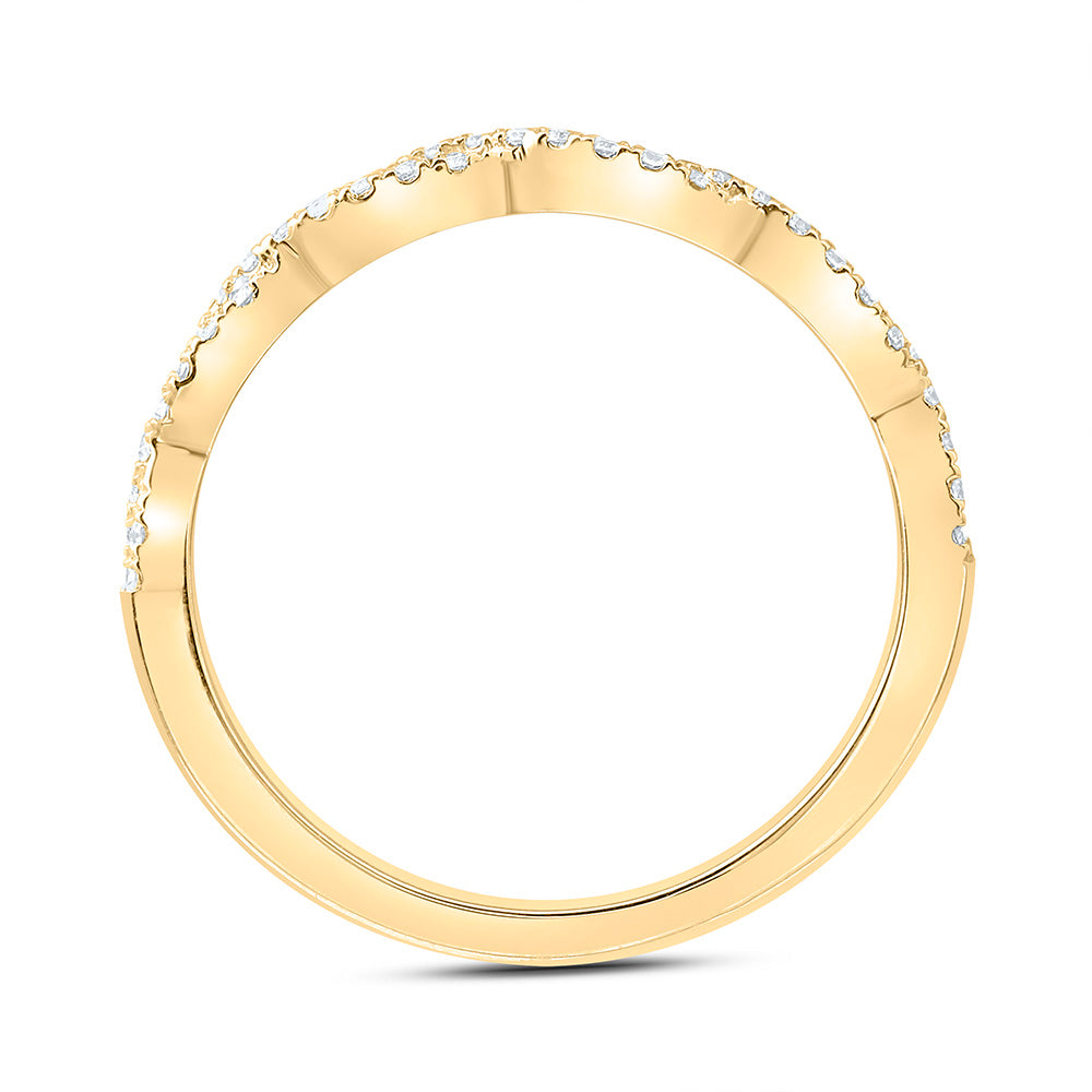 14kt Yellow Gold Womens Round Diamond Twist Stackable Band Ring 1/4 Cttw