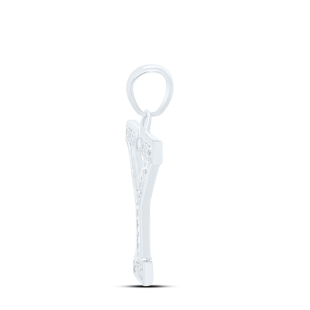 10kt White Gold Womens Round Diamond Initial Y Letter Pendant 1/12 Cttw
