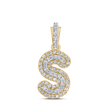 10kt Yellow Gold Womens Round Diamond S Initial Letter Pendant 1/5 Cttw