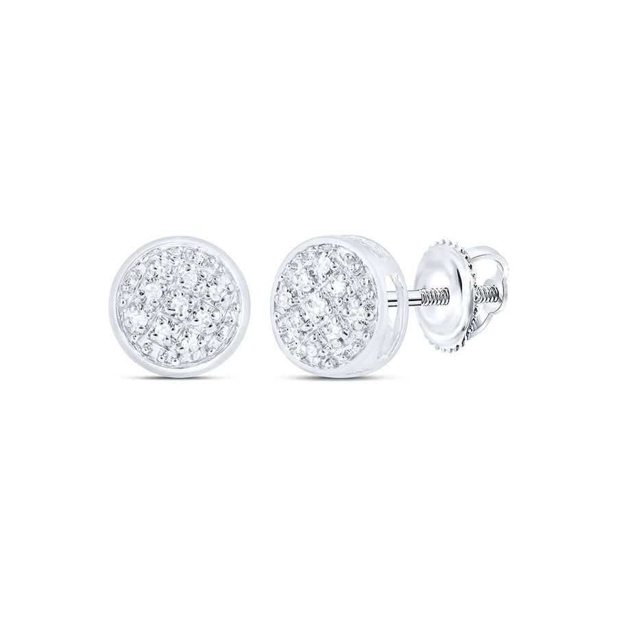 10kt White Gold Round Diamond Circle Earrings 1/20 Cttw