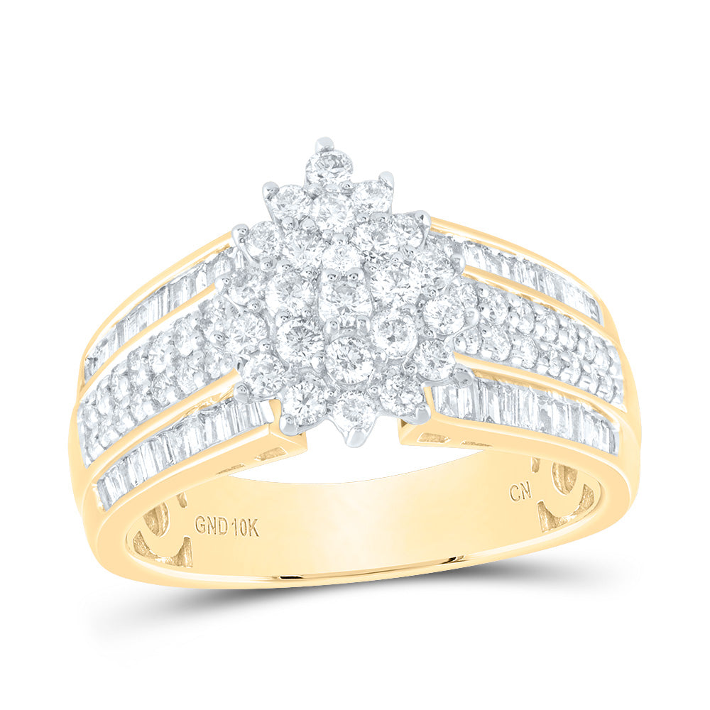 10kt Yellow Gold Womens Round Diamond Cluster Ring 1 Cttw