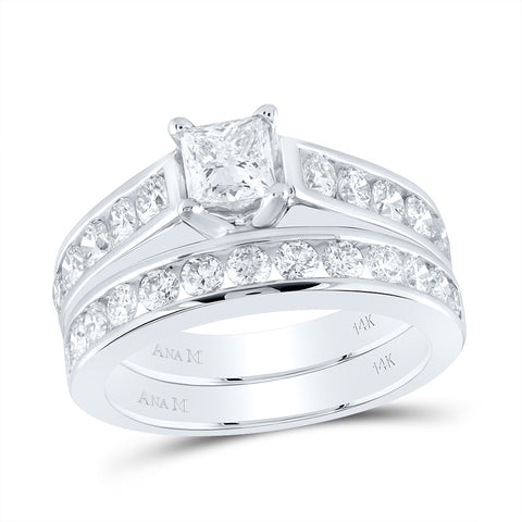 14kt White Gold Princess Diamond Bridal Wedding Ring Band Set 2 Cttw