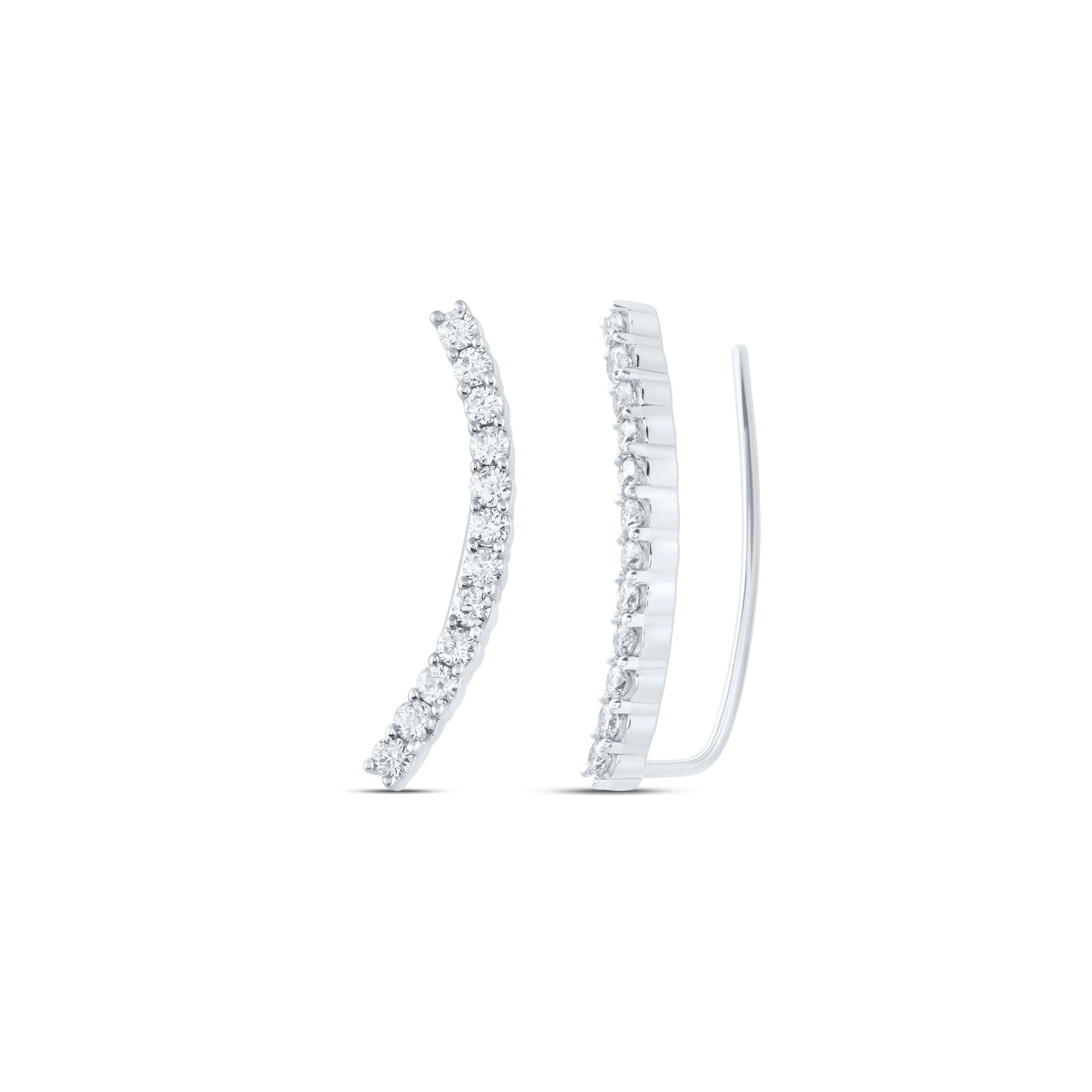 14kt White Gold Womens Round Diamond Curved Bowed Climber Earrings 1 Cttw
