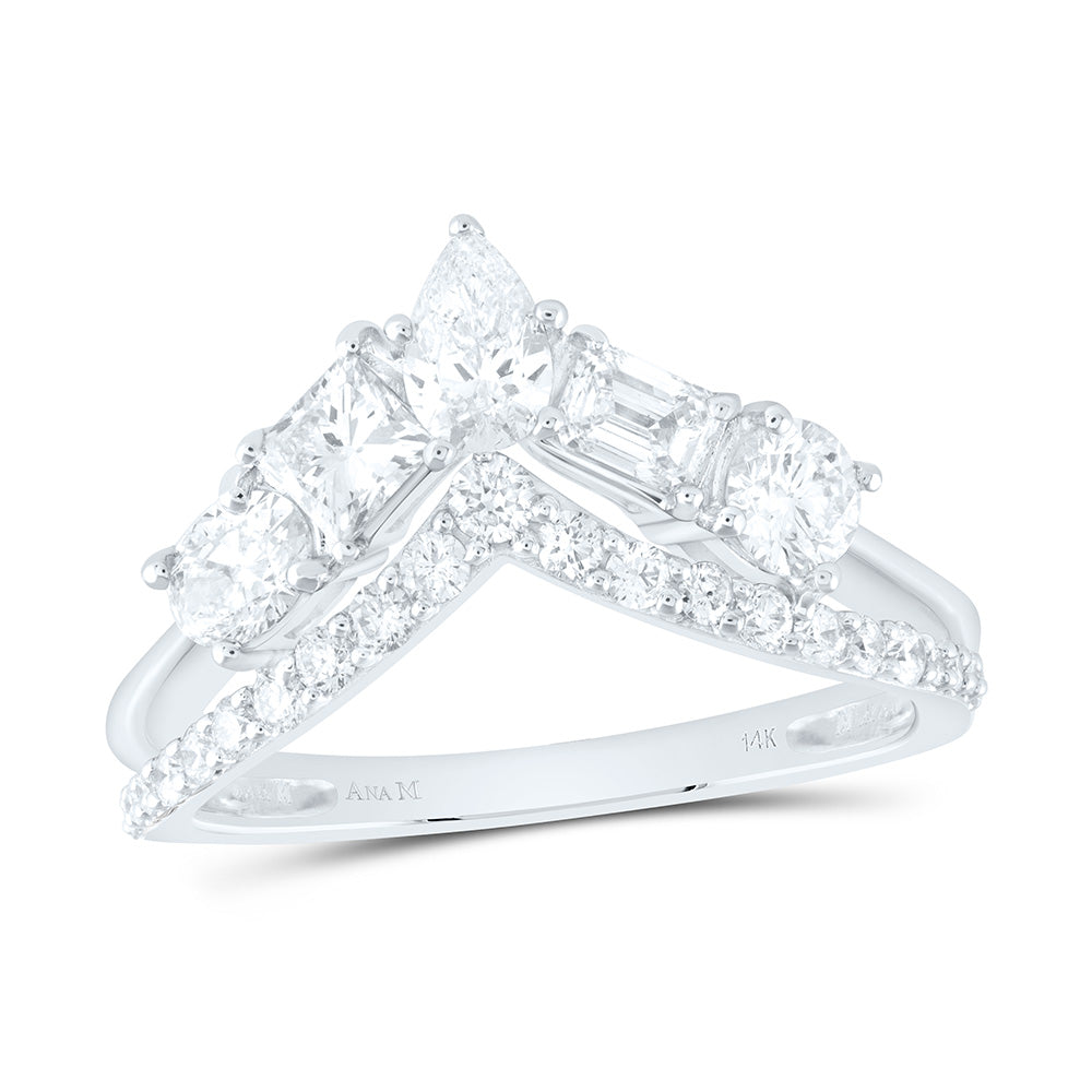 14kt White Gold Womens Princess Diamond Chevron Fashion Ring 1-3/8 Cttw