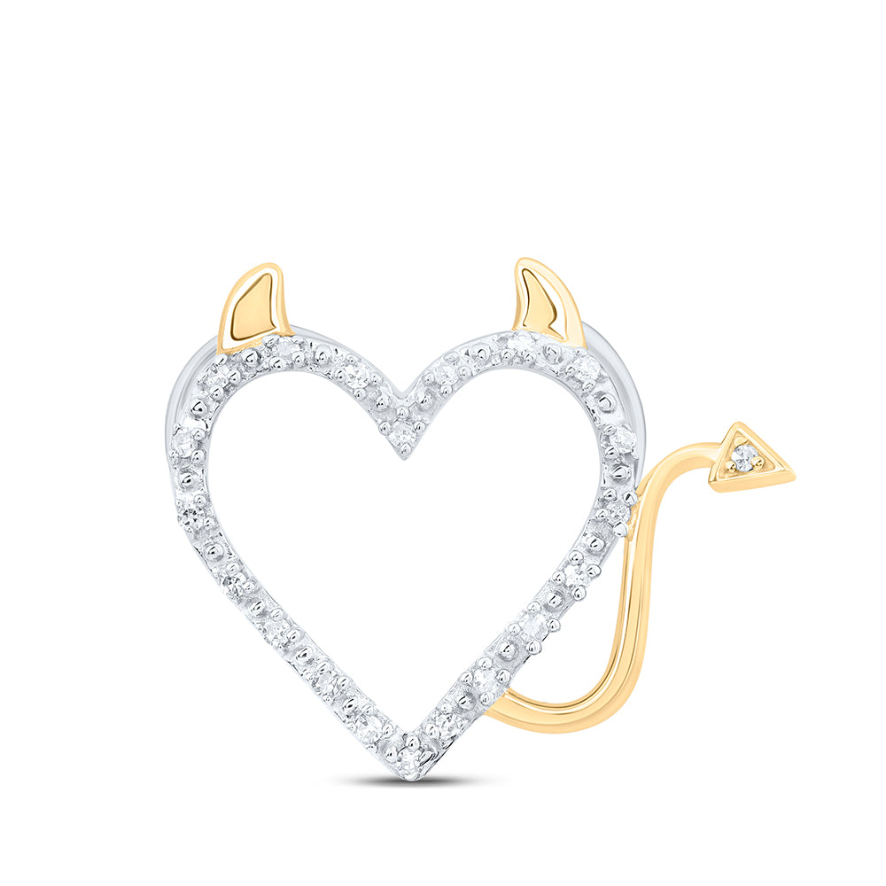 Sterling Silver Womens Round Diamond Devil Naughty Heart Pendant 1/20 Cttw