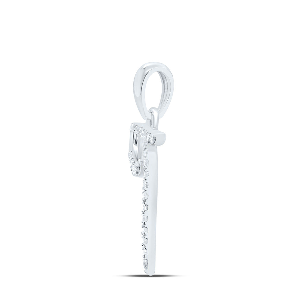 10kt White Gold Womens Round Diamond T Initial Letter Pendant 1/12 Cttw