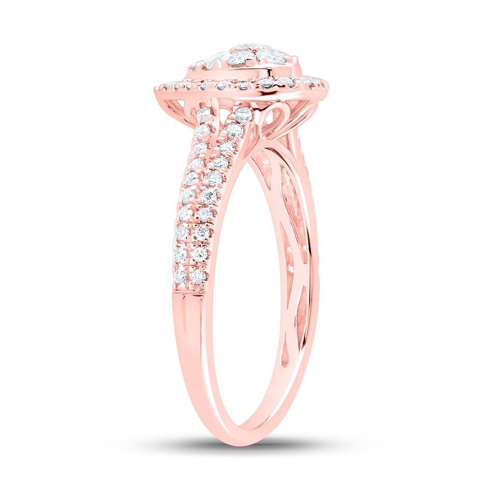 10kt Rose Gold Womens Round Diamond Teardrop Cluster Ring 1/2 Cttw