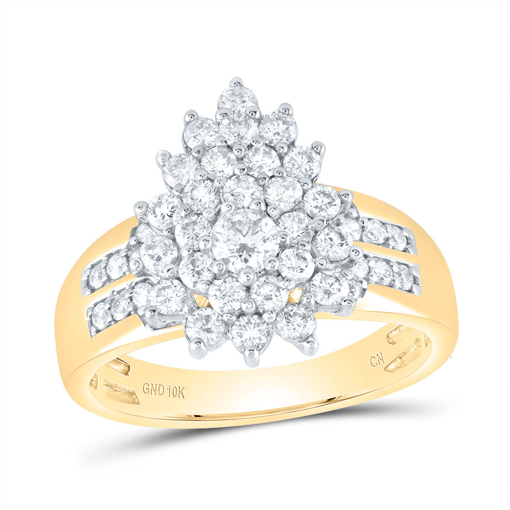 10kt Yellow Gold Womens Round Diamond Teardrop Cluster Ring 1 Cttw