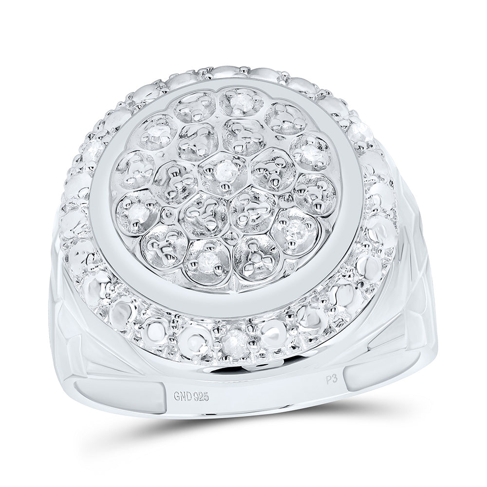 Sterling Silver Mens Round Diamond Circle Fashion Ring 1/10 Cttw