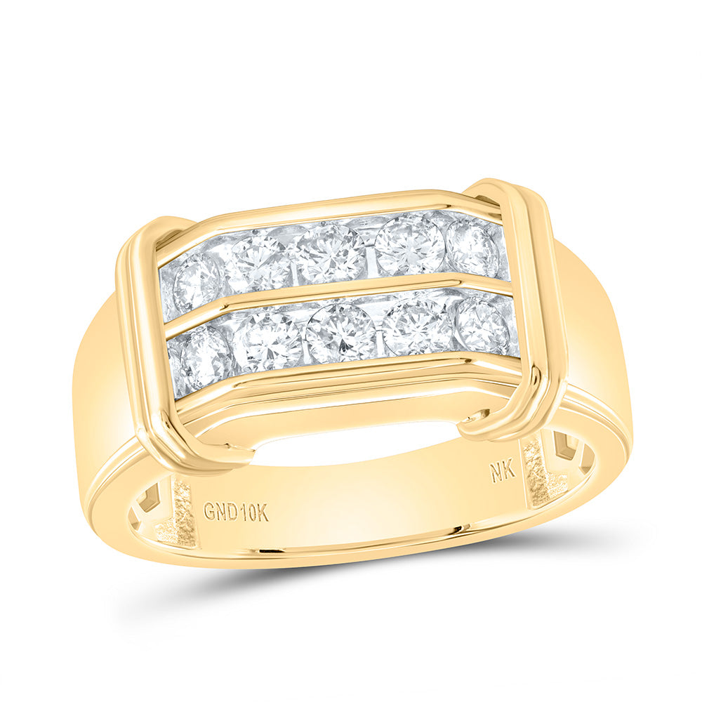 10kt Yellow Gold Mens Round Diamond Double Row Band Ring 7/8 Cttw