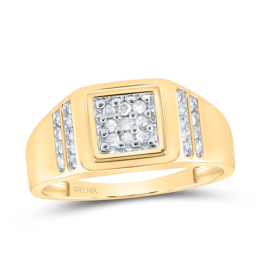 14kt Yellow Gold Mens Round Diamond Square Cluster Ring 1/4 Cttw