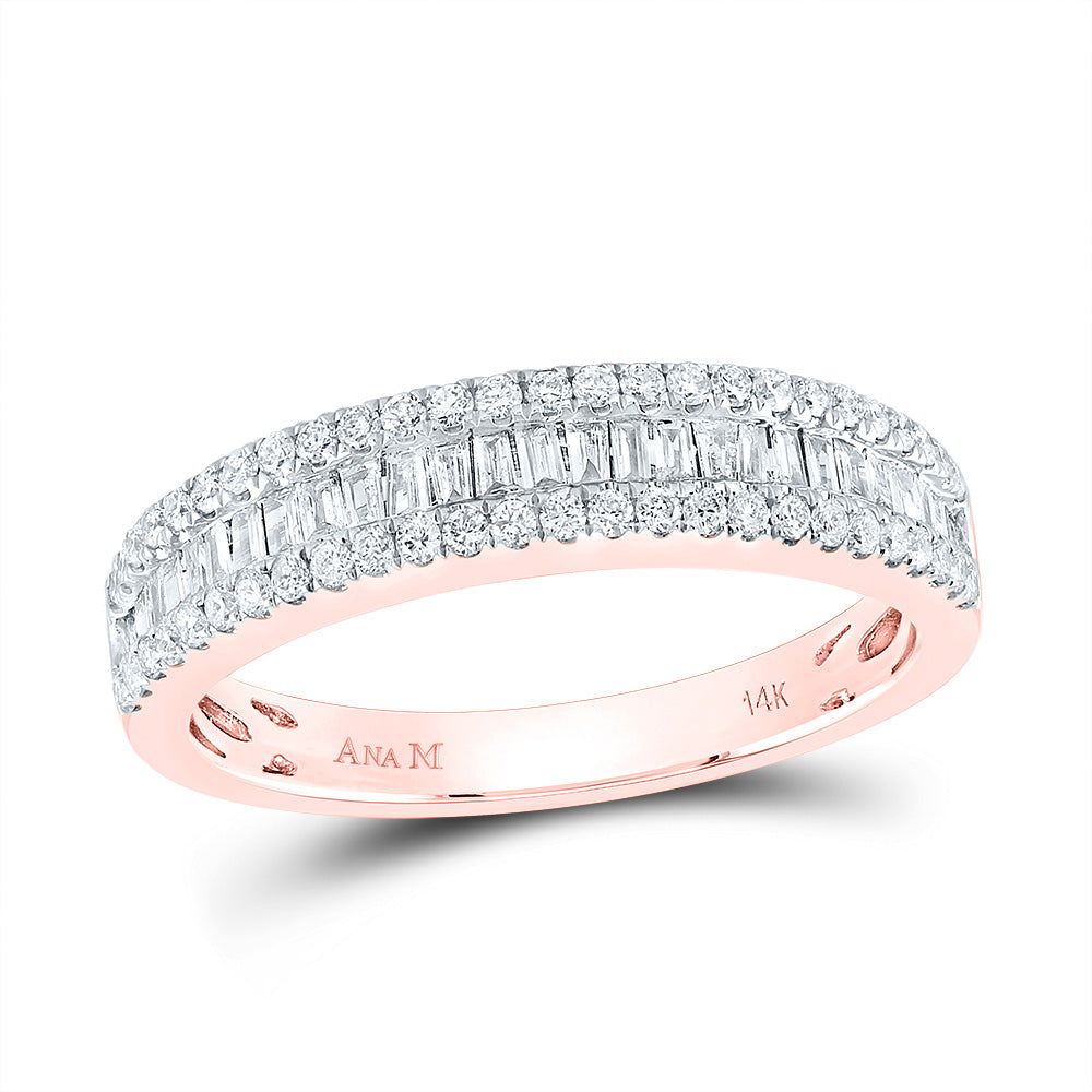 14kt Rose Gold Womens Baguette Diamond Anniversary Band Ring 1/2 Cttw