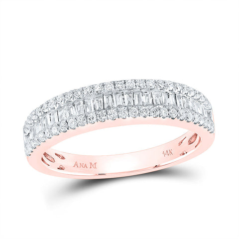 14kt Rose Gold Womens Baguette Diamond Anniversary Band Ring 1/2 Cttw