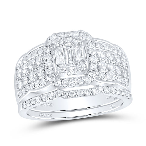 14kt White Gold Baguette Diamond Bridal Wedding Ring Band Set 1 Cttw