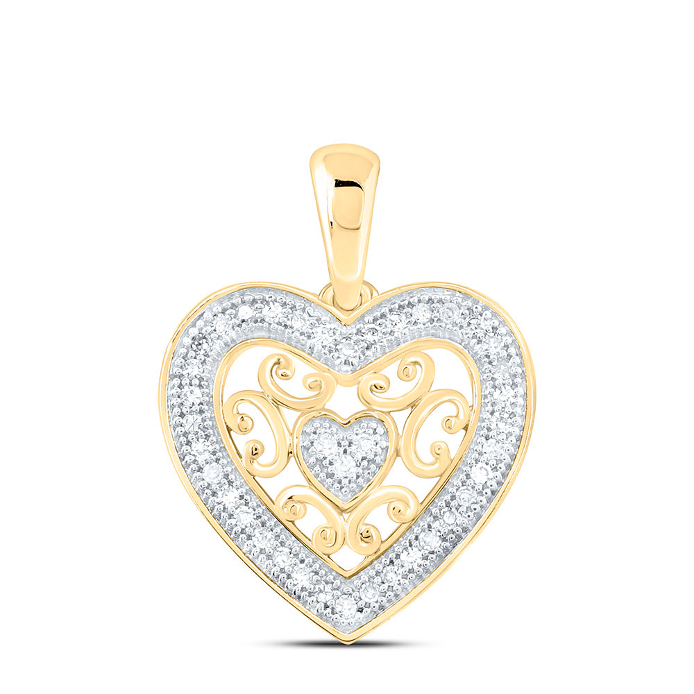 10kt Yellow Gold Womens Round Diamond Heart Pendant 1/8 Cttw