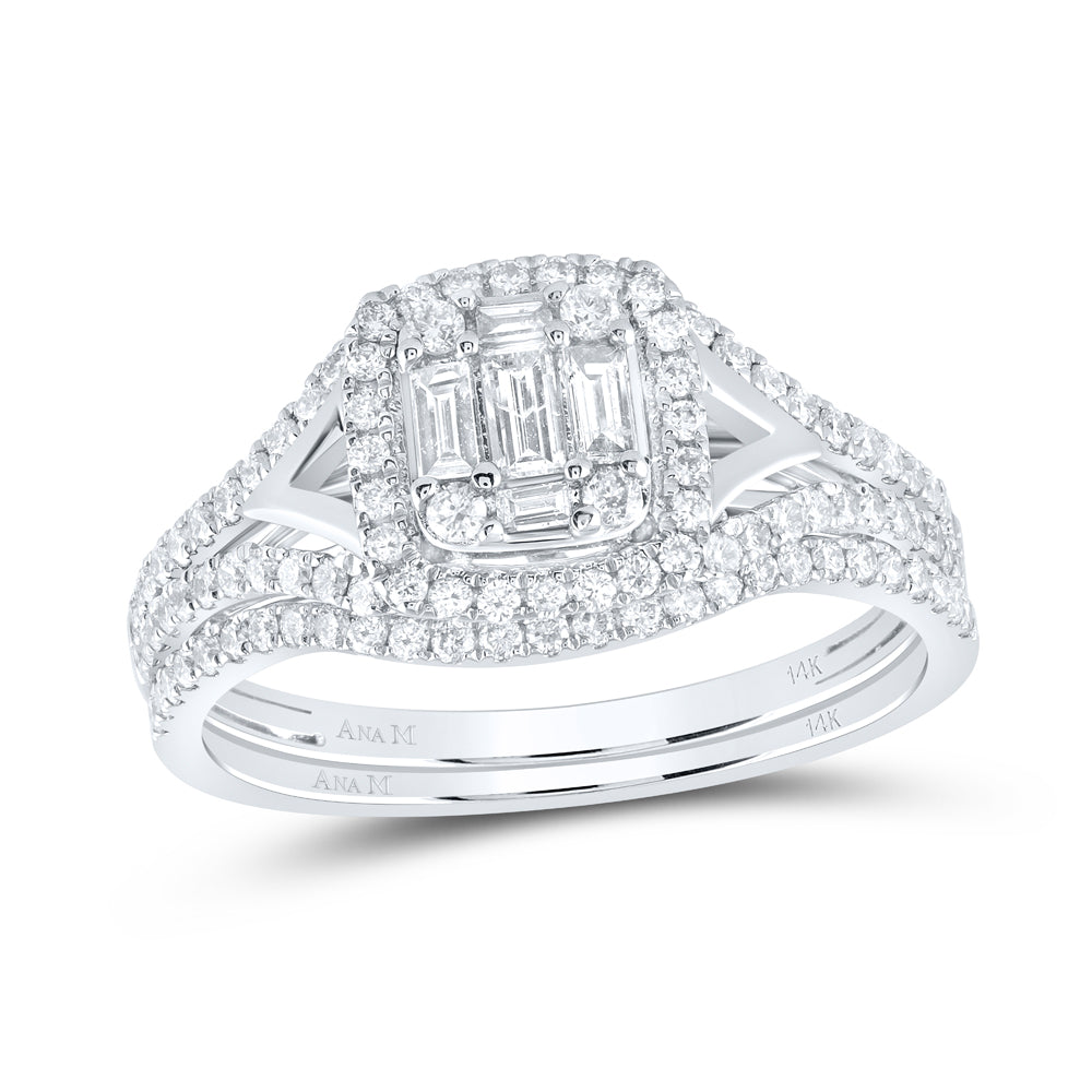 14kt White Gold Baguette Diamond Bridal Wedding Ring Band Set 5/8 Cttw