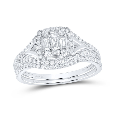 14kt White Gold Baguette Diamond Bridal Wedding Ring Band Set 5/8 Cttw