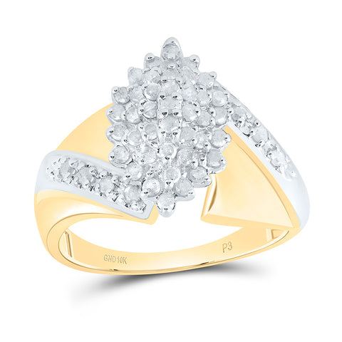 10kt Yellow Gold Womens Round Diamond Cluster Ring 1/2 Cttw