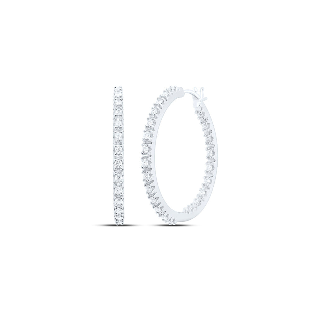10kt White Gold Womens Round Diamond Slender Single Row Hoop Earrings 1/4 Cttw
