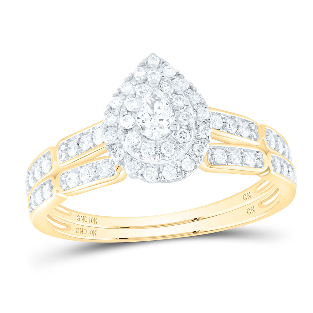 10kt Yellow Gold Pear Diamond Bridal Wedding Ring Band Set 3/8 Cttw
