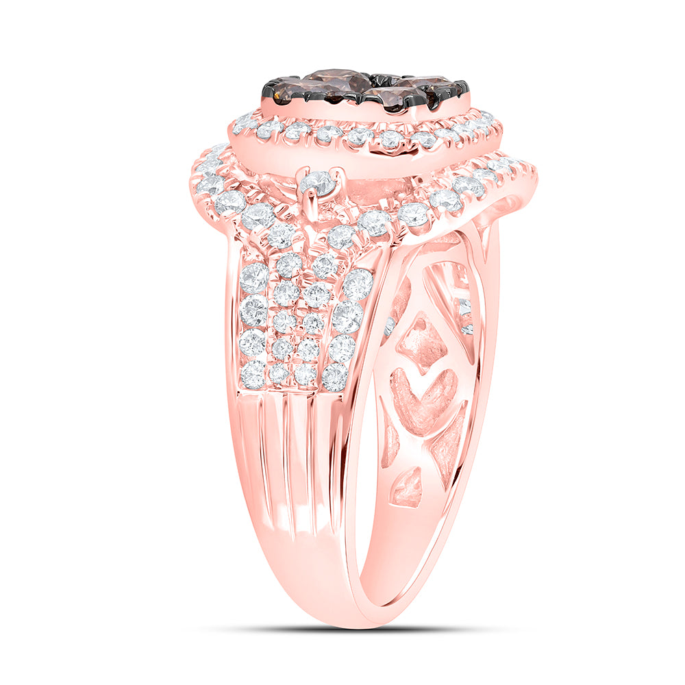 14kt Rose Gold Round Brown Diamond Cluster Bridal Wedding Engagement Ring 2 Cttw