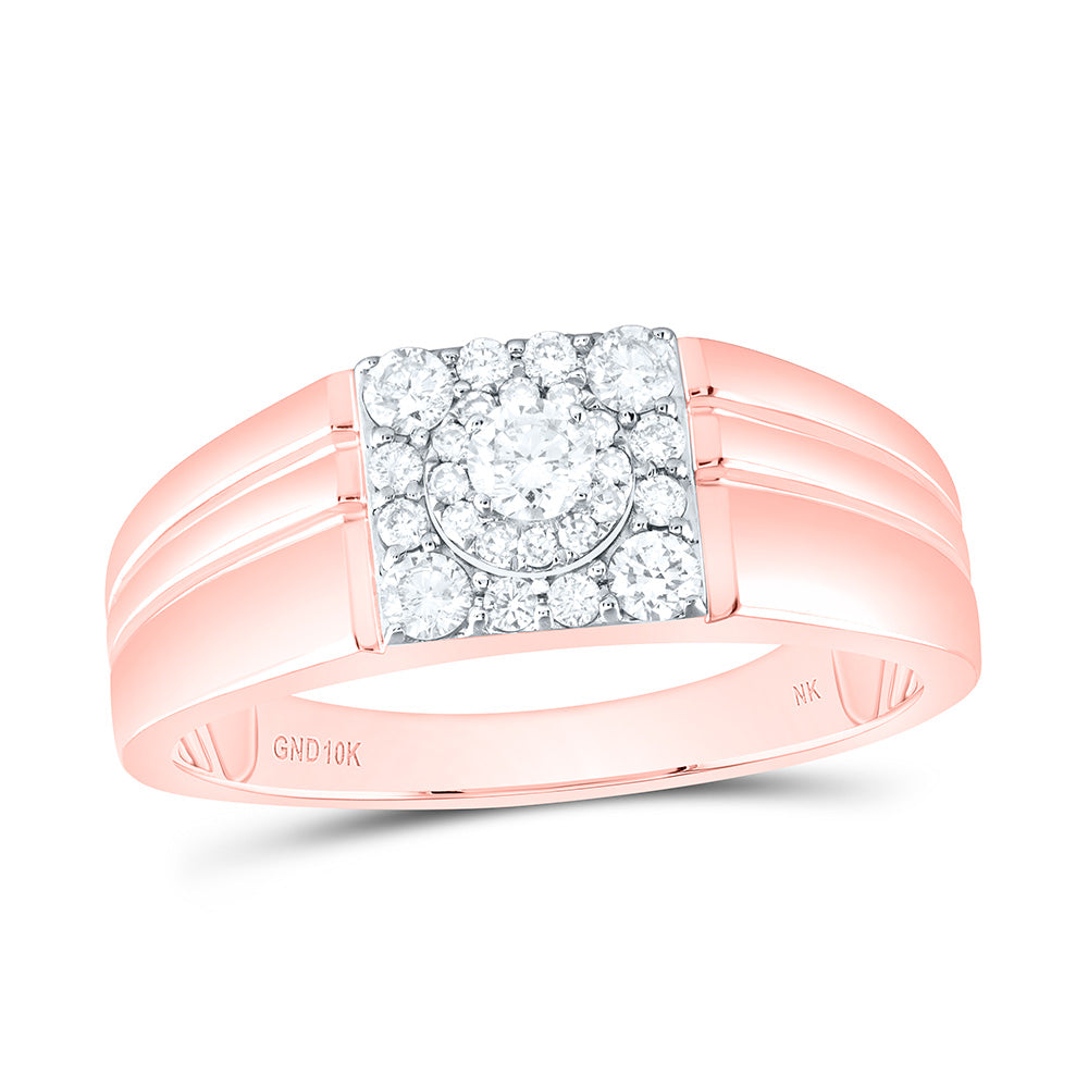 10kt Rose Gold Mens Round Diamond Solitaire Band Ring 1/2 Cttw