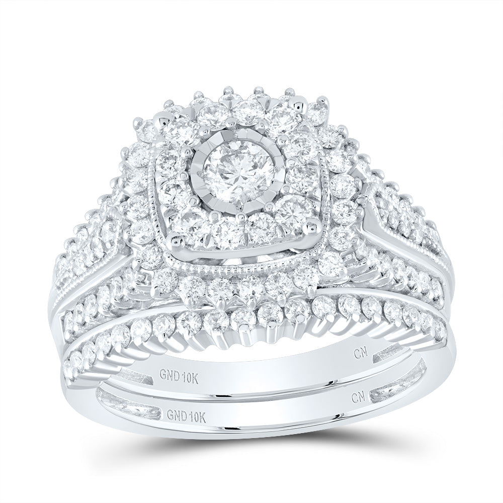 10kt White Gold Round Diamond Bridal Wedding Ring Band Set 1-1/4 Cttw