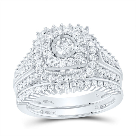 10kt White Gold Round Diamond Bridal Wedding Ring Band Set 1-1/4 Cttw