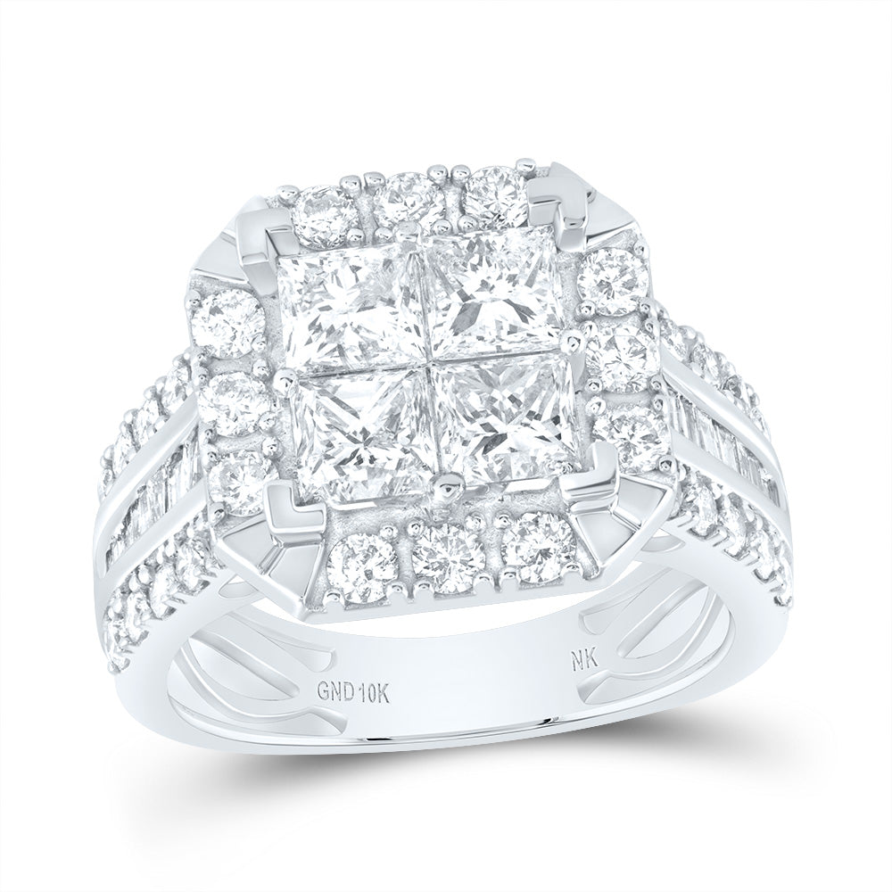 10kt White Gold Womens Princess Diamond Square Ring 3-1/5 Cttw