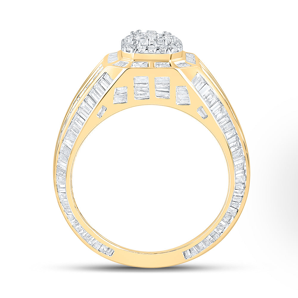 10kt Yellow Gold Mens Baguette Diamond Octagon Cluster Ring 4-3/4 Cttw