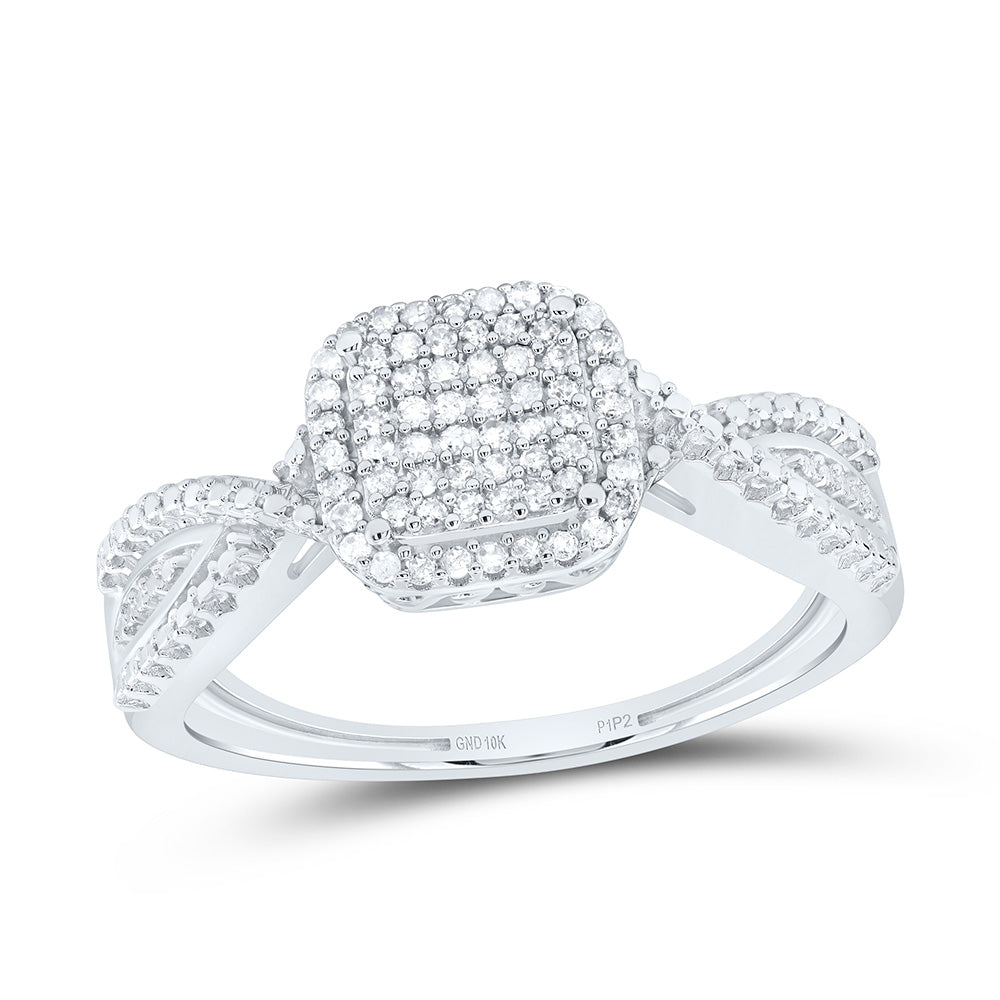 10kt White Gold Womens Round Diamond Square Cluster Ring 1/6 Cttw