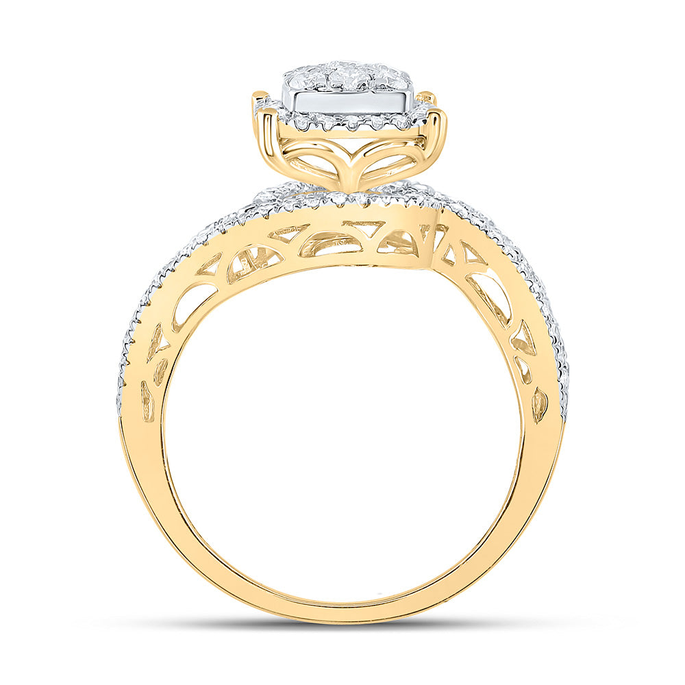 10kt Yellow Gold Round Diamond Square Bridal Wedding Engagement Ring 1-1/4 Cttw