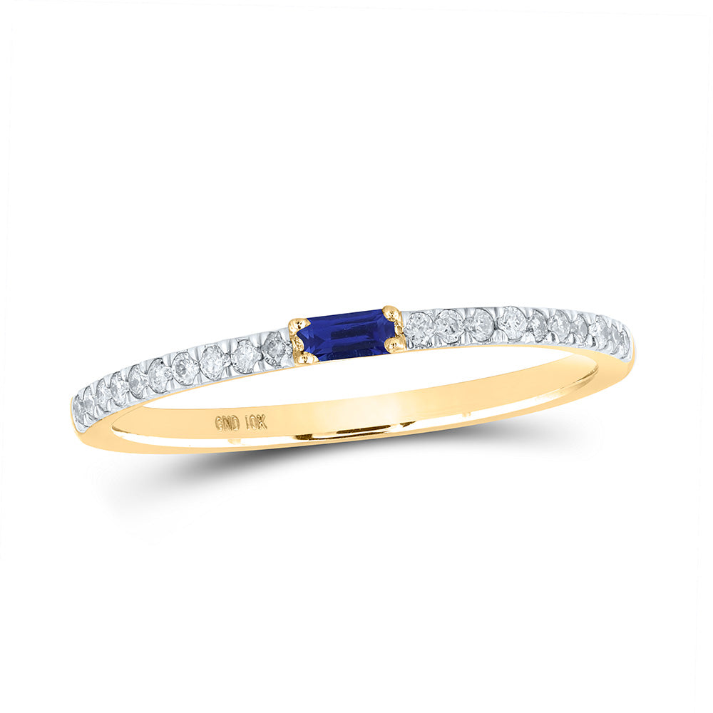 10kt Yellow Gold Womens Baguette Blue Sapphire Diamond Band Ring 1/5 Cttw