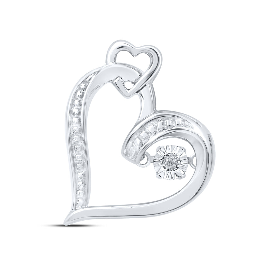 Sterling Silver Womens Round Diamond Moving Twinkle Heart Pendant .01 Cttw
