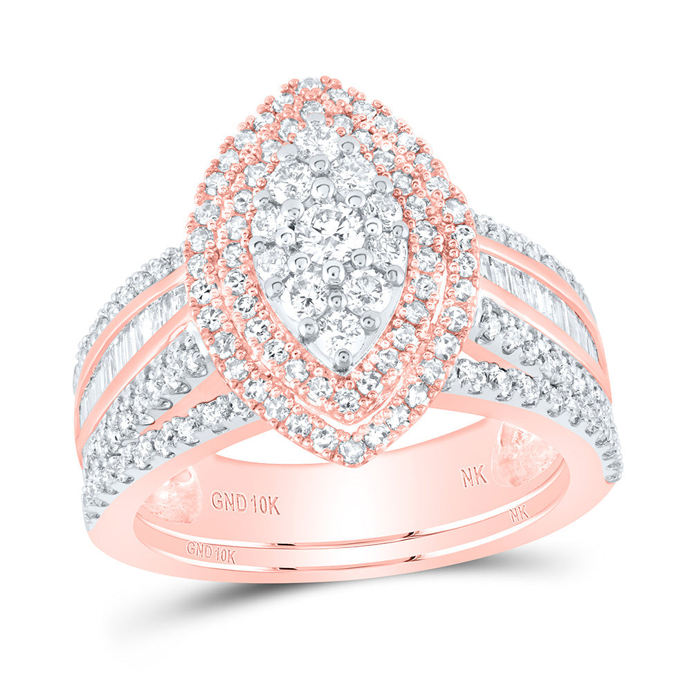 10kt Rose Gold Round Diamond Oval Bridal Wedding Ring Band Set 1-1/4 Cttw