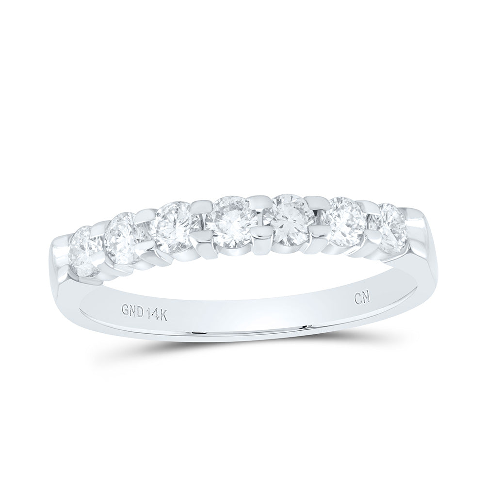14kt White Gold Womens Round Diamond Single Row Machine-set Wedding Band 1/2 Cttw