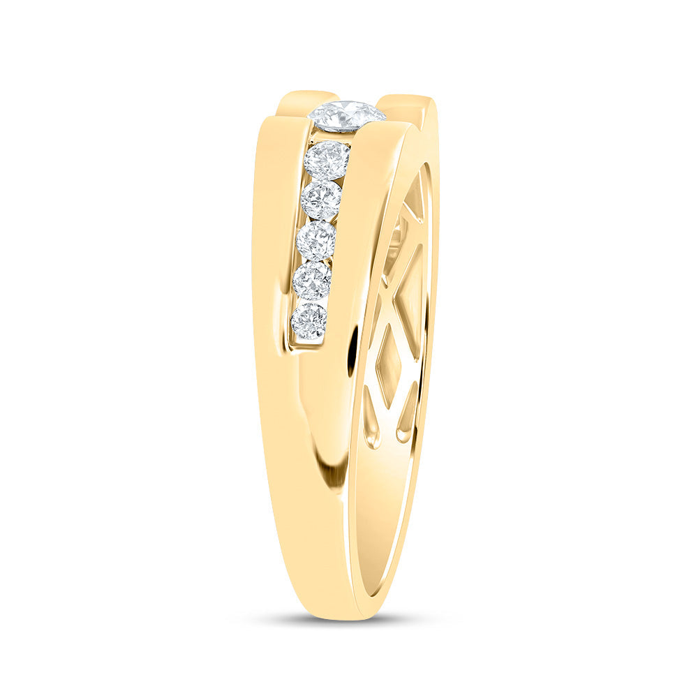 10kt Yellow Gold Mens Round Diamond Solitaire Band Ring 1/2 Cttw