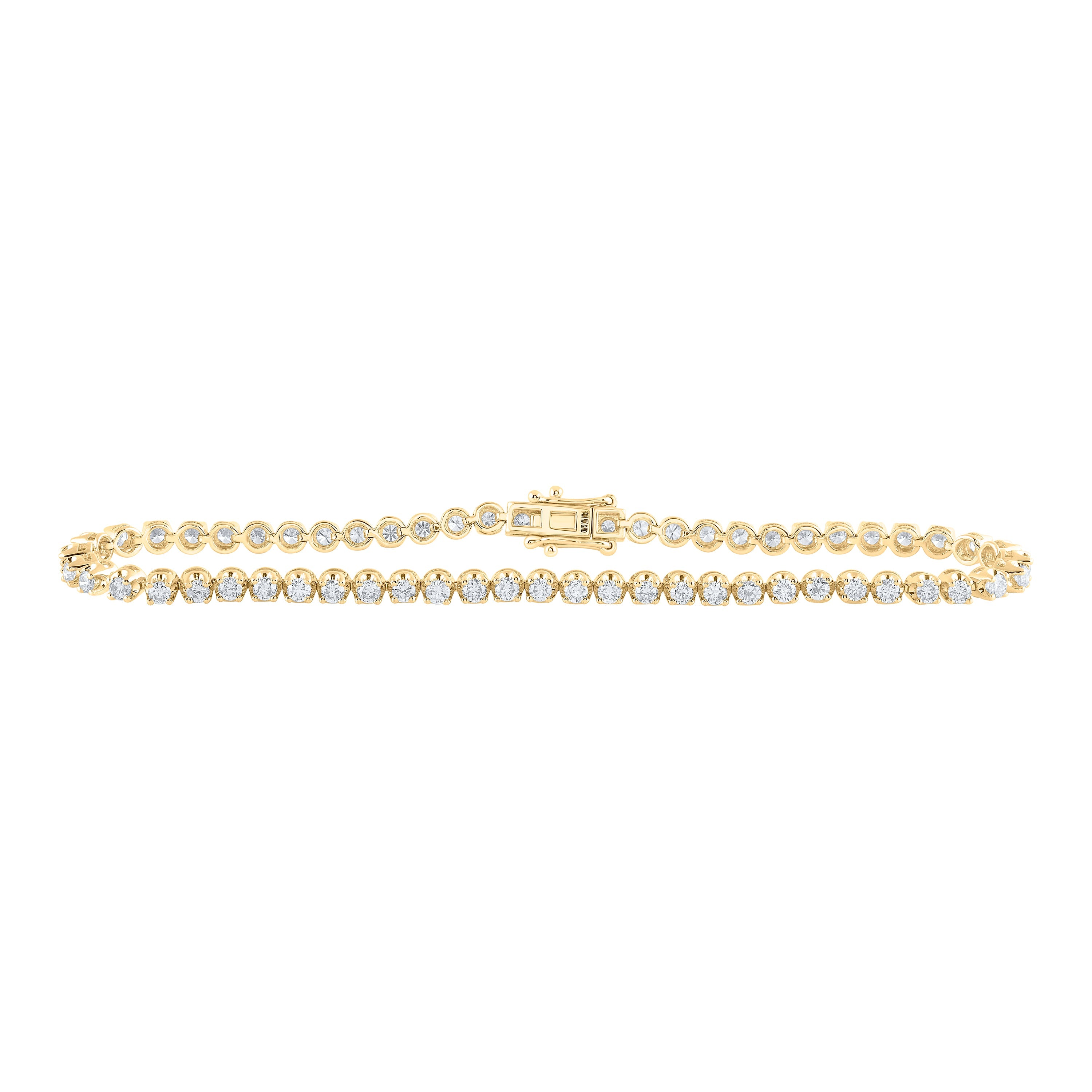 14kt Yellow Gold Womens Round Diamond Classic Tennis Bracelet 3 Cttw
