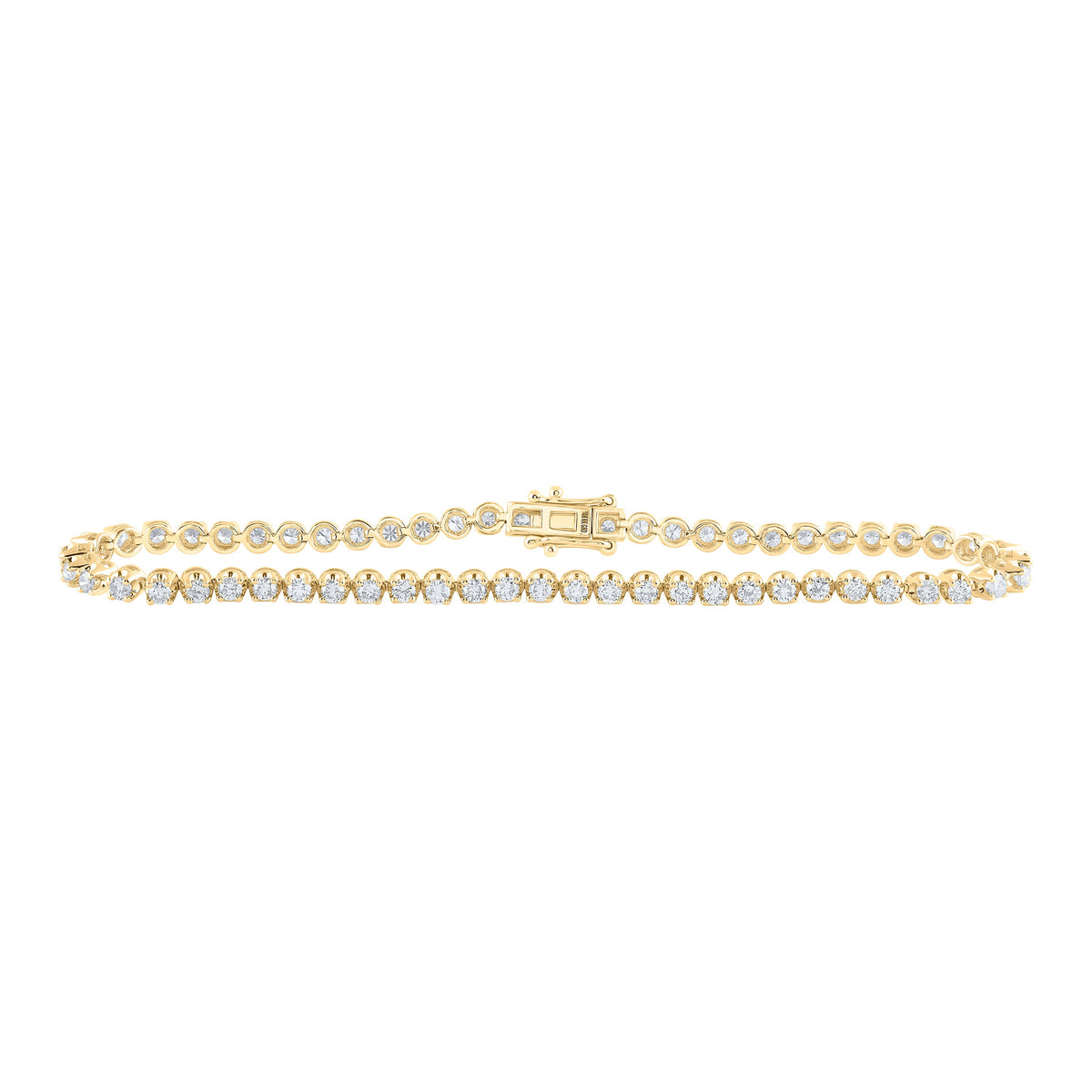 14kt Yellow Gold Womens Round Diamond Classic Tennis Bracelet 3 Cttw
