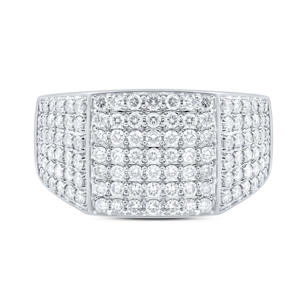 10kt White Gold Mens Round Diamond Pave Square Ring 1-1/2 Cttw