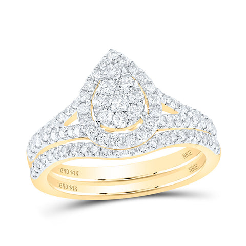 14kt Yellow Gold Round Diamond Teardrop Bridal Wedding Ring Band Set 3/4 Cttw