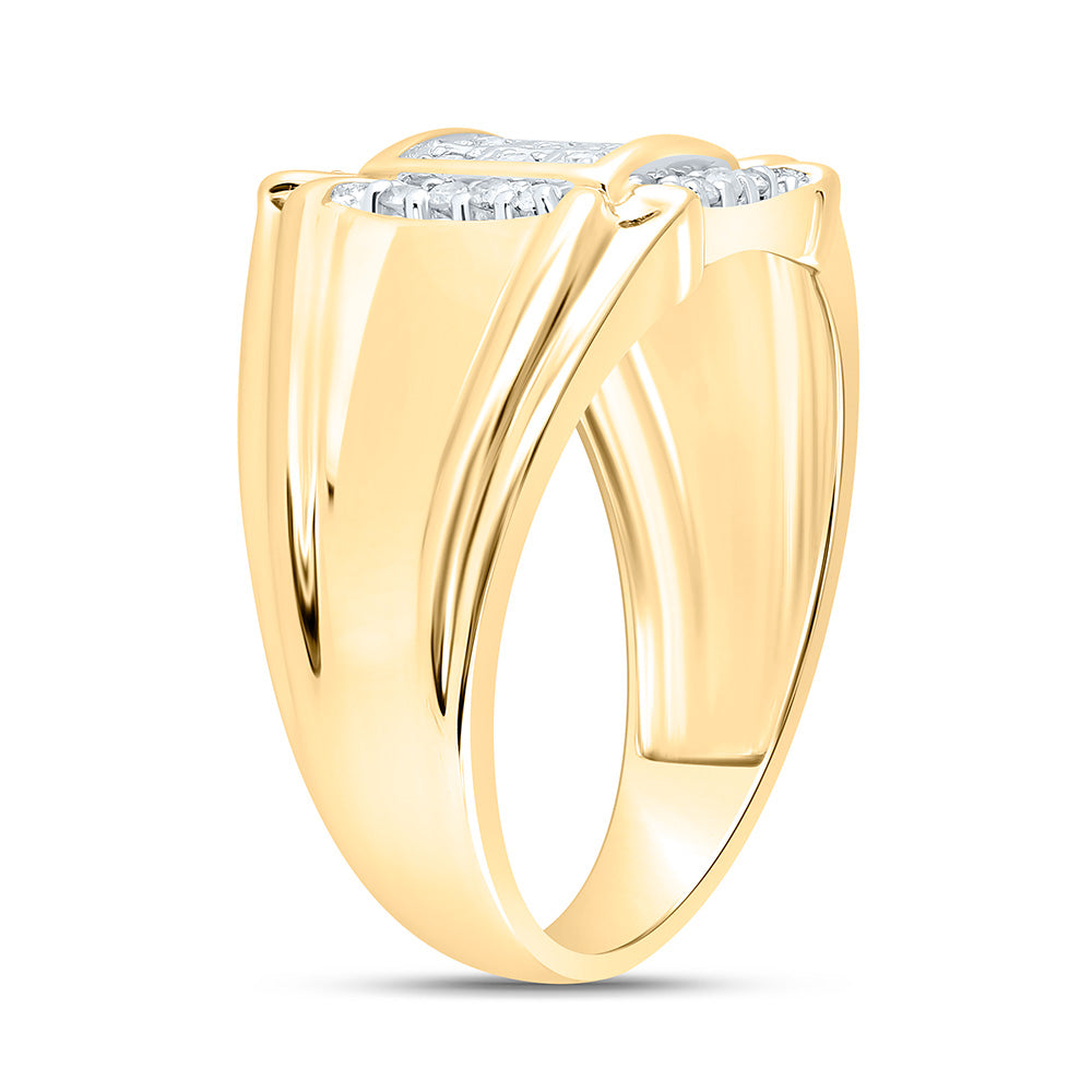 10kt Yellow Gold Mens Round Diamond Cluster Ring 1/4 Cttw