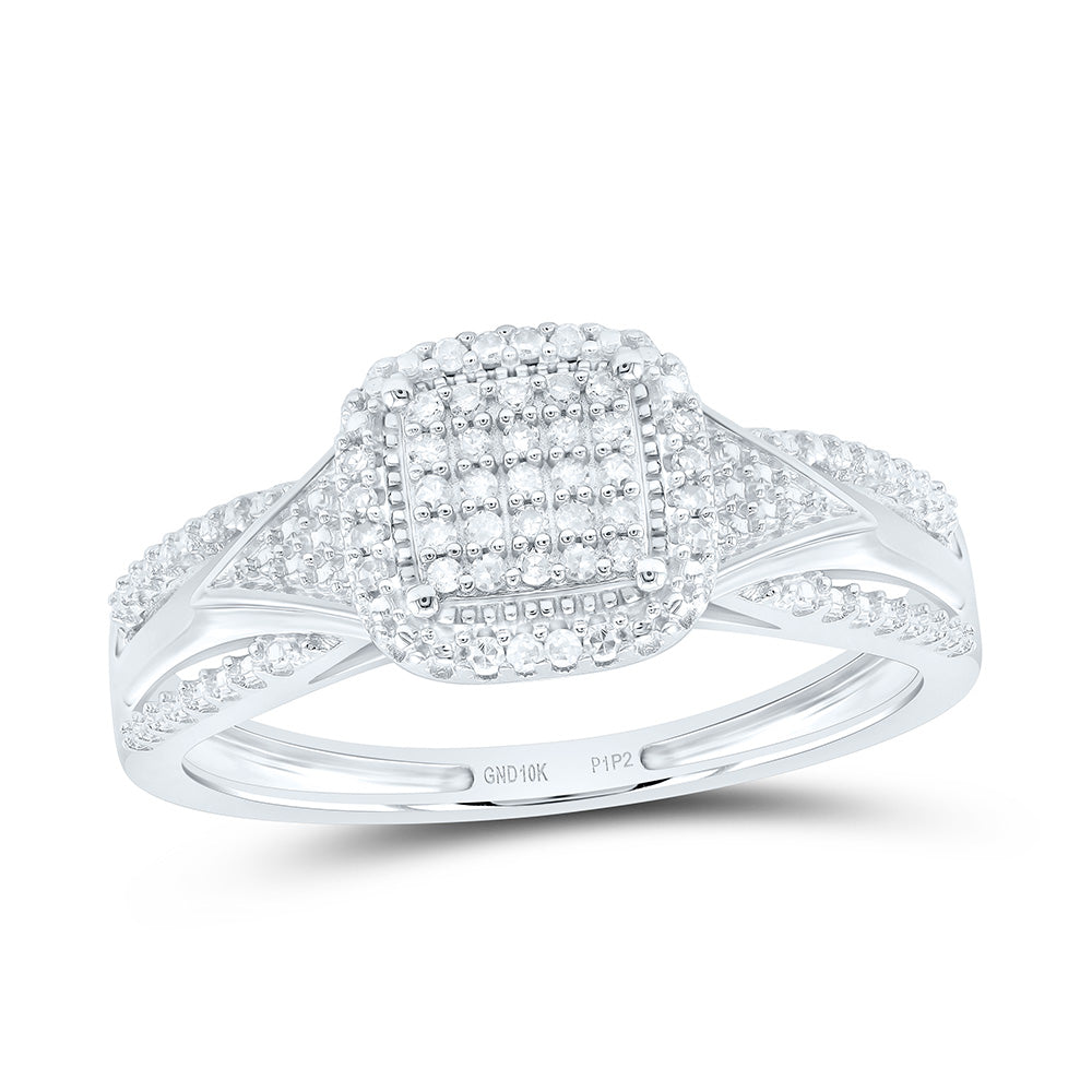 10kt White Gold Round Diamond Cluster Bridal Wedding Engagement Ring 1/10 Cttw