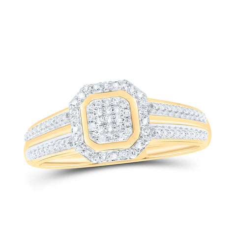 10kt Yellow Gold Round Diamond Square Cluster Bridal Wedding Engagement Ring 1/10 Cttw