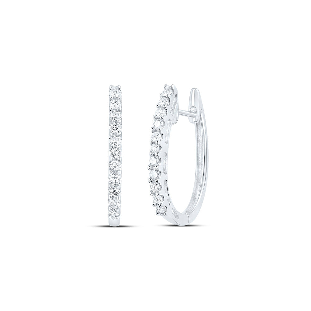 14kt White Gold Womens Round Diamond Hoop Earrings 1/4 Cttw